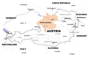 A map of Austria highlighting Upper Austria.